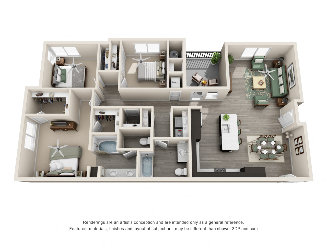Floor plan for 3 beds, 2 baths, 1472 sqft